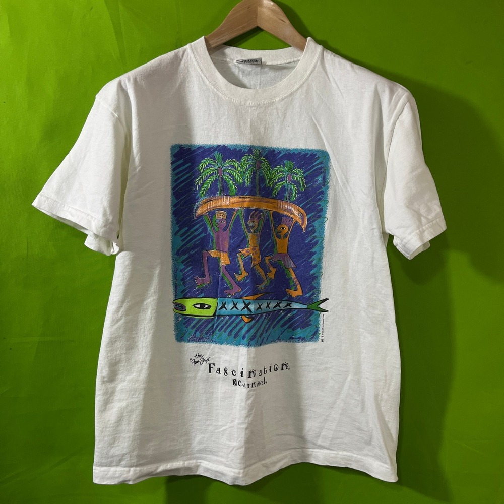 Vintage 1996 Carnival Cruise Line Fascination T-Shirt Gear‎ For Sports White L